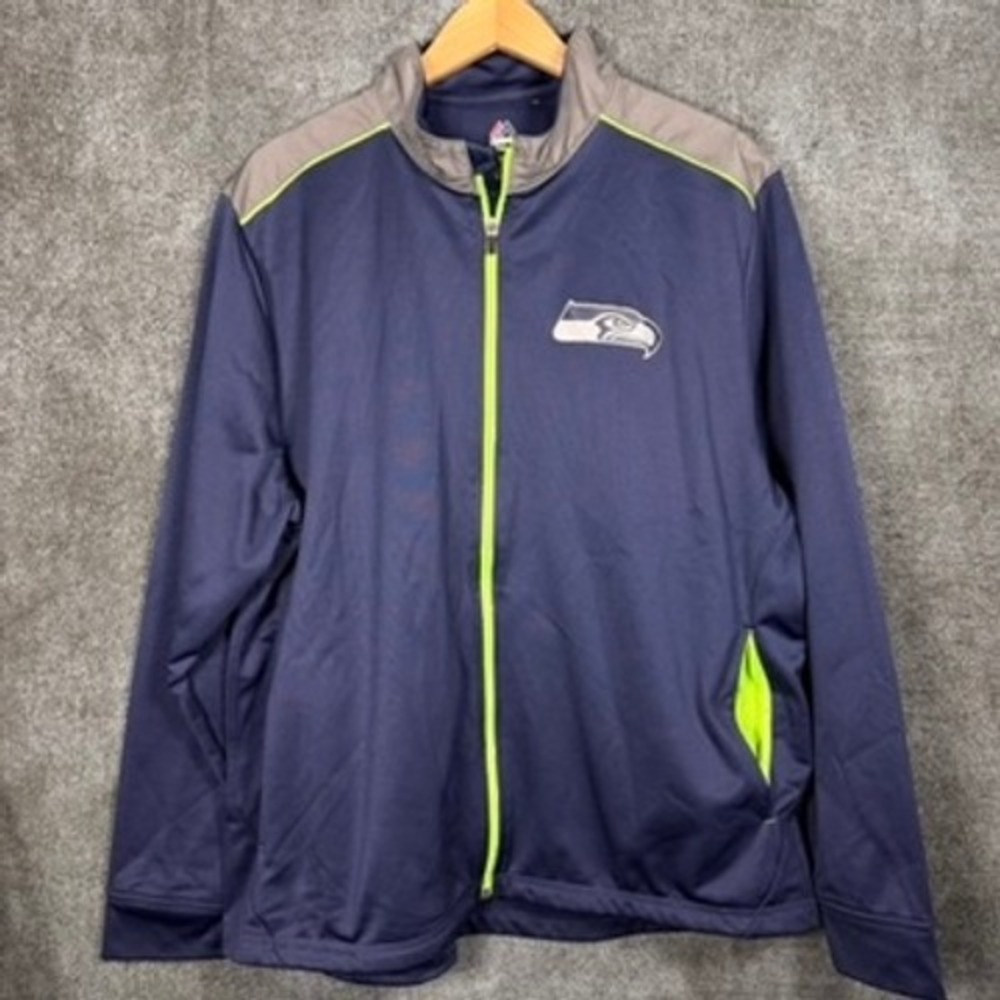 Majestic Seattle Seahawks Men XL Therma Base Jacket Navy Blue Full Zip Track